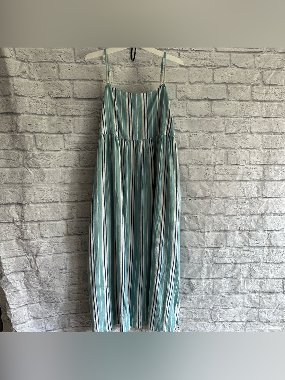 PREOWNED HANNA ANDERSSON BLUE STRIPE WOMENS SPAGHETTI STRAP MAXI DRESS XL - Picture 2 of 9